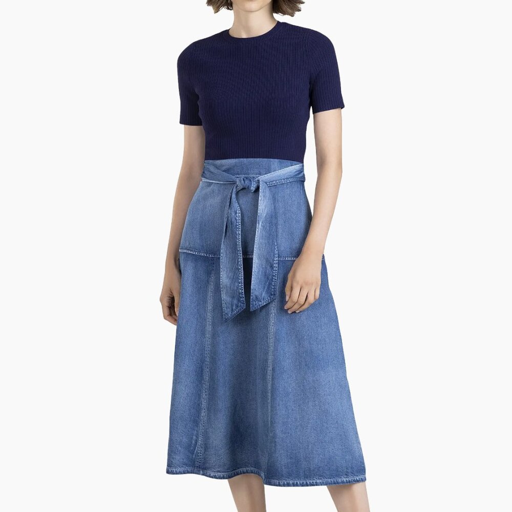 NWT Shoshanna Ashton Mixed-Media Midi Dress Size Small